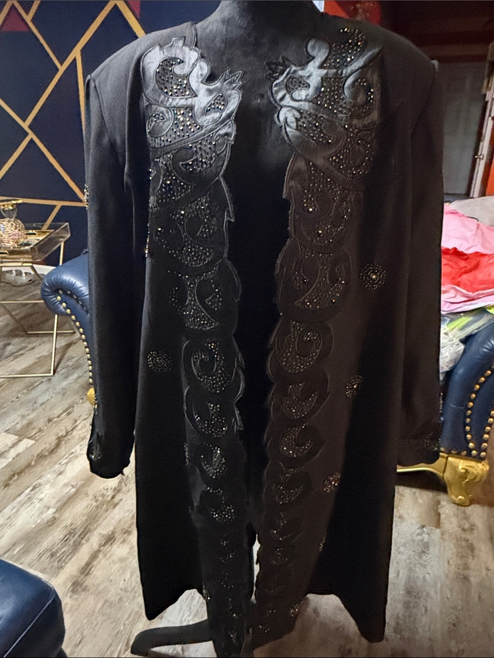 Vintage KB Black Embellished Long blazer/jacket - Classic Women's Outerwear